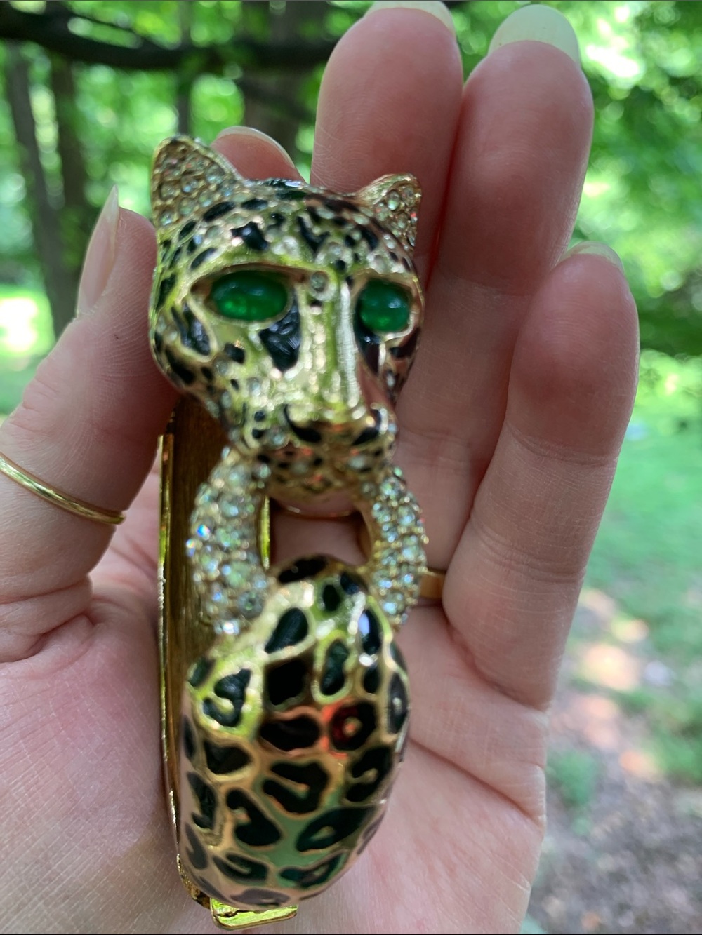 Ciner Leopard Hinged Bracelet with Swarovski Crystals and Green Cabochon Eyes - Picture 16 of 16